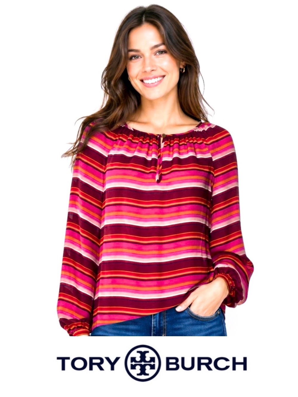 Tory Burch Multicolor Silk Striped Blouse - Size 4